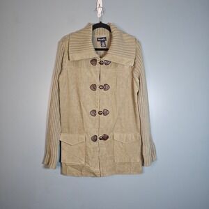 Denim & Co Olive Green Corduroy Knit Toggle Sweater Jacket Women's Medium